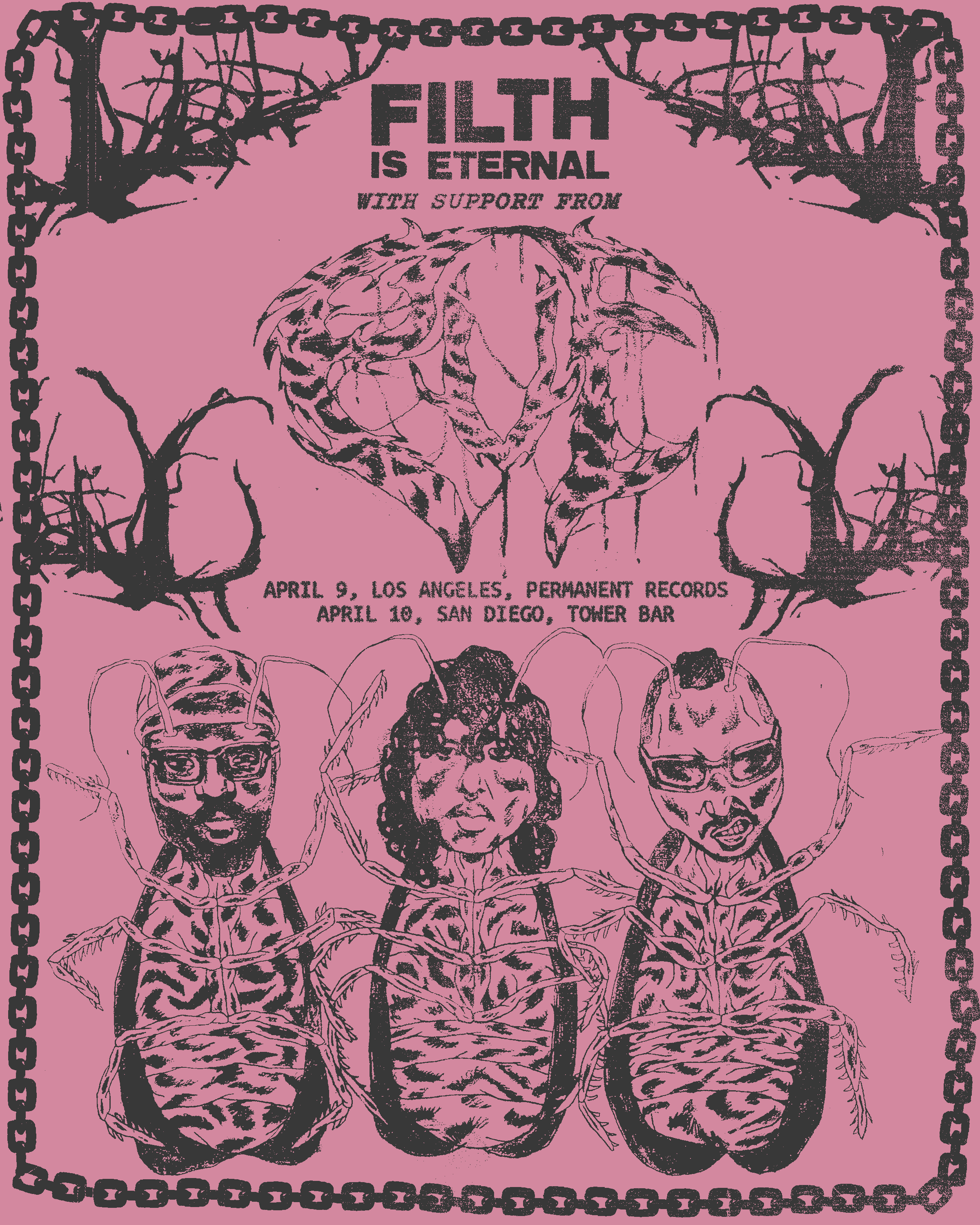 Filth is Eternal and Publik Universal Friend tour flyer, pink version