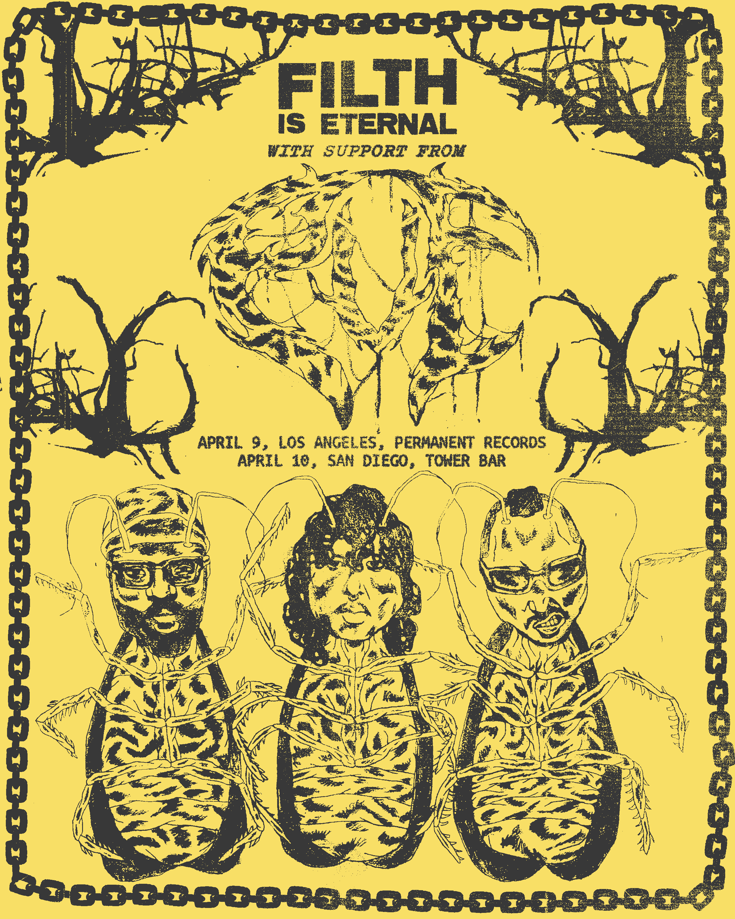 Filth is Eternal and Publik Universal Friend tour flyer, yellow version